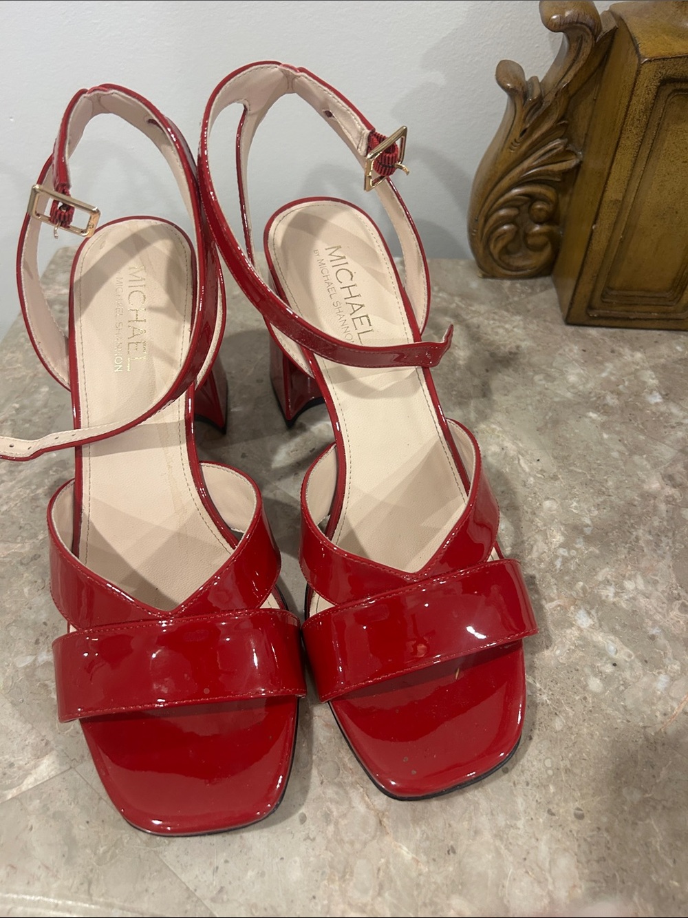 Michael Shannon  Red Patent Slingback Block Heels